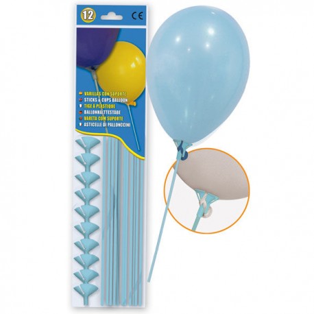 Varillas para globos con soportes azul claro 12 uds
