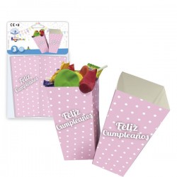 Cajitas palomitas feliz cumpleanos rosa 3 uds