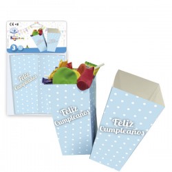 Cajitas palomitas feliz cumpleanos azules 3 uds