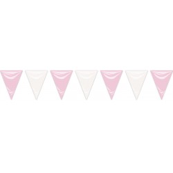 Banderin triangular rosa y blanca 25 metros