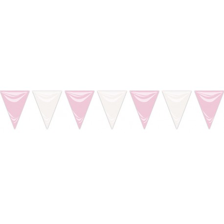 Banderin triangular rosa y blanca 25 metros