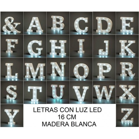 Letras madera blanca con luz led 16 cm letra a