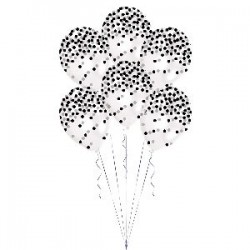 Globos transparentes confetti negro pintado 6 uds