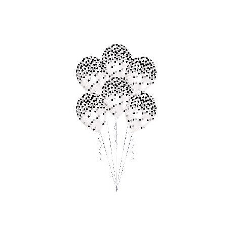 Globos transparentes confetti negro pintado 6 uds