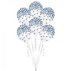 Globos transparentes confetti azul pintado 6 uds