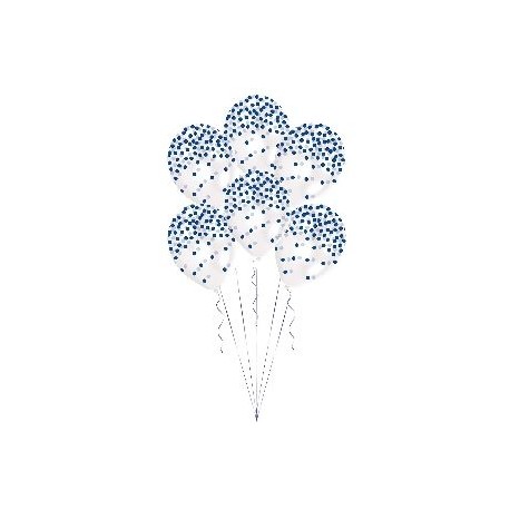 Globos transparentes confetti azul pintado 6 uds