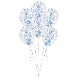 Globos transparentes confetti azul pintado 6 uds