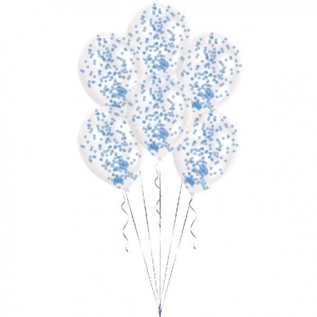 Globos transparentes confetti azul pintado 6 uds