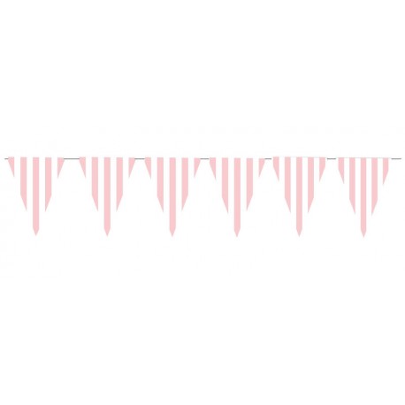 Banderin triangular rayas rosas y blancas 10 metros