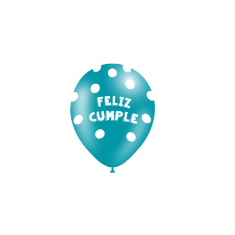 Globos Feliz cumpleanos azul lunares 8 uds 30 cm