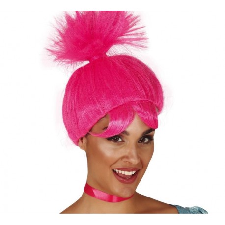 Peluca troll rosa similar a Poppy
