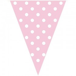 Banderin triangular rosa lunares blancos 360 metros