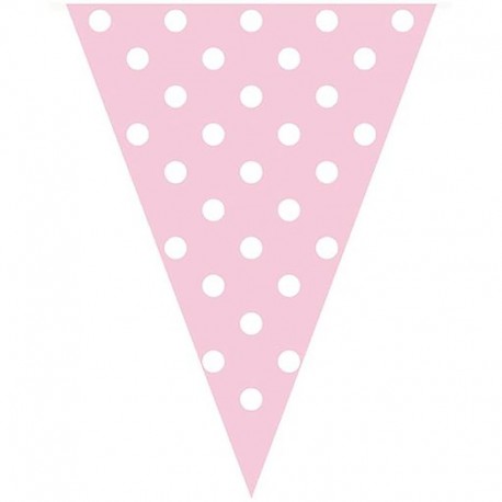 Banderin triangular rosa lunares blancos 360 metros