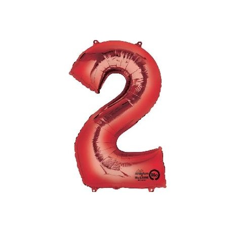 Globo numero 2 rojo de foil para helio o aire 86 x 55 cm