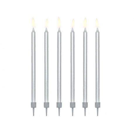 Velas cumpleanos plateadas largas 125 cm