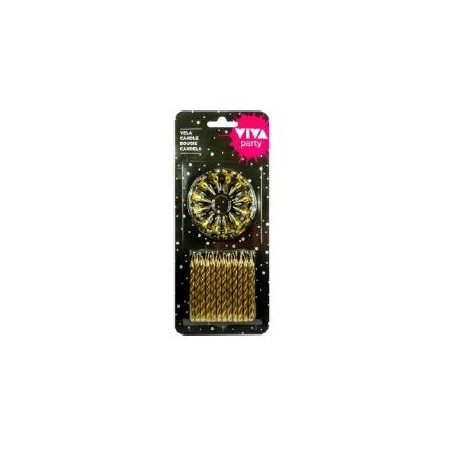 Velas oro con soporte 24 uds