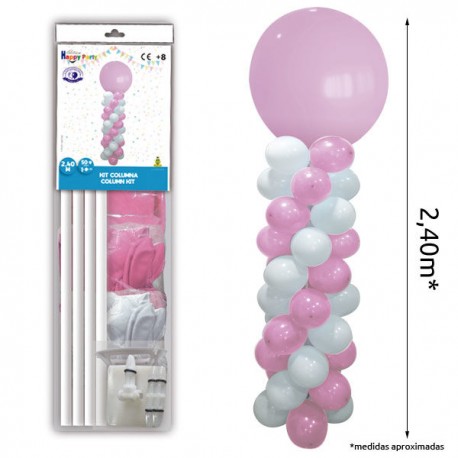 Columna de globos rosas y blancos 240 cm