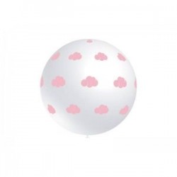 Globos blancos lunares rosas 30 cm 12 uds