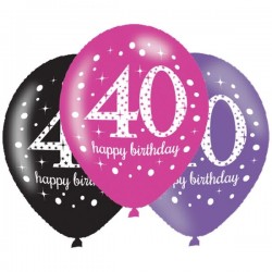 Globos 40 cumpleaños rosas lilas y negros 6 uds