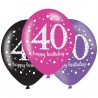 Globos 40 cumpleaños rosas lilas y negros 6 uds