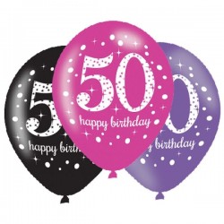 Globos 50 cumpleaños rosas lilas y negros 6 uds