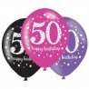 Globos 50 cumpleaños rosas lilas y negros 6 uds