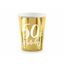 Vasos 50 cumpleaños oro brillo 6 uds