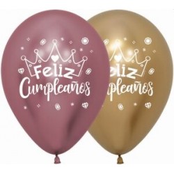 Globos reflex feliz cumpleanos 12 uds oro rosado