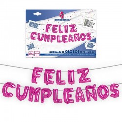 Letras Feliz cumpleaños en rosa 45 cm 6 metros en guirnalda
