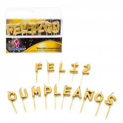 Velas feliz cumpleanos doradas 65 cm