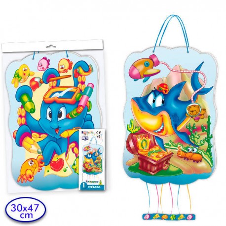 Pinata tiburon azul para fiesta Baby Shark 47x31 cm