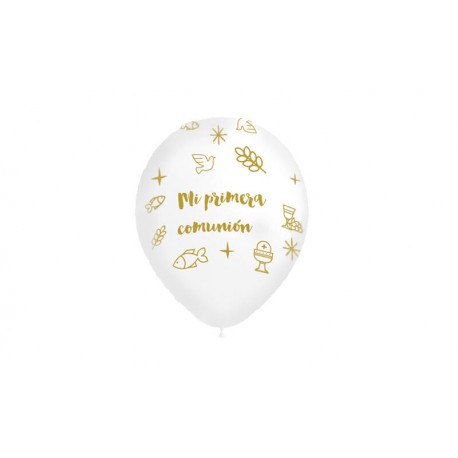 Globos primera comunion blanco blanco oro 8 uds