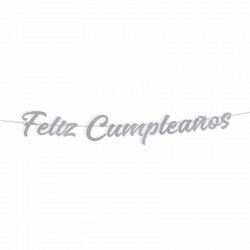 Guirnalda feliz cumpleaños plata purpurina 3 metros