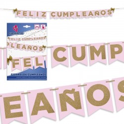 Guirnalda Feliz cumpleaños rosa oro 5 metros