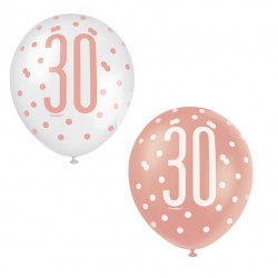 Globos 30 cumpleaños rosa dorado y blanco 30 cm