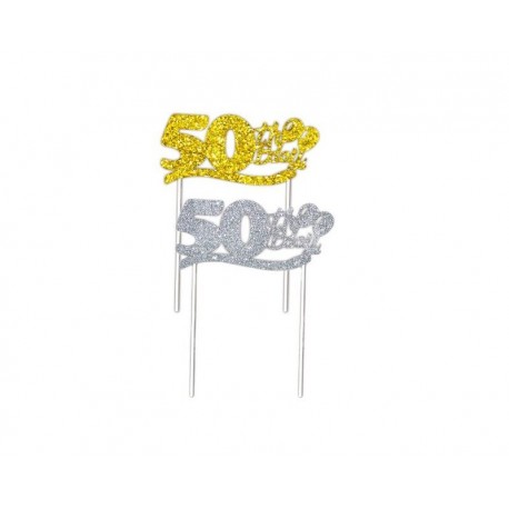 Topper para tarta 50 cumpleanos oro o plata