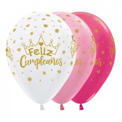 Globos cumpleanos coronas 12 uds 30 cm