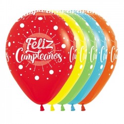 Globos feliz cumpleanos colres 12 uds 30 cm