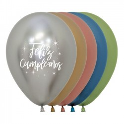 Globos feliz cumpleanos Reflex Sempertex 12 uds 30 cm