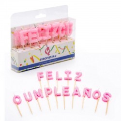 Velas Feliz cumpleanos rosa