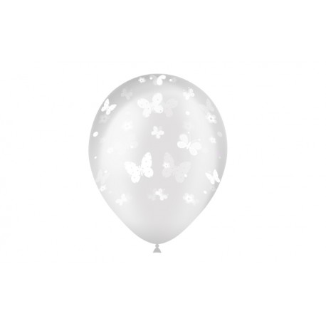 Globos transparentes con mariposas 8 uds 30 cm