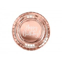 Platos Cumpleanos rosa dorado 18 cm 6 uds