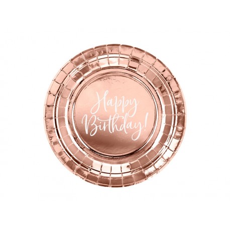 Platos Cumpleanos rosa dorado 18 cm 6 uds