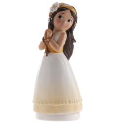 Figura niña de comunion con rosario castaña 16 cm Belen