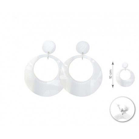Pendientes sevillana blancos ovalado 10 cm