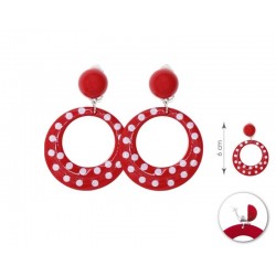 Pendientes sevillana rojos lunares blancos 6 cm