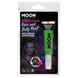 Maquillaje cara neon verde intenso brilla con luz negra UV