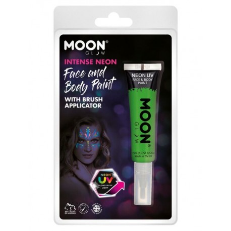 Maquillaje cara neon verde intenso brilla con luz negra UV