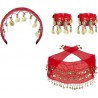 Conjunto danza del vientre rojo diadema 2 pulseras y 1 cinturon monedas