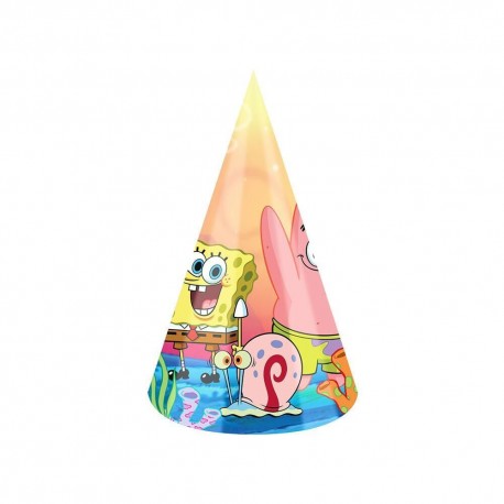 Gorros Bob Esponja cumpleanos 6 uds 11x16 cm carton